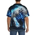 thumbnail image 3 of Lsque Futuristic Blue Light White Tiger print Men's Cuban Collar Short Sleeve Shirt Summer Beachwear Casual Button Down Fashionable Vacation Leisure Shirt-Small, 3 of 7