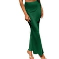 thumbnail image 3 of VUPSGEZ Women's Skirt Stretch Waist High Solid Satin Dress (Green,S), 3 of 5