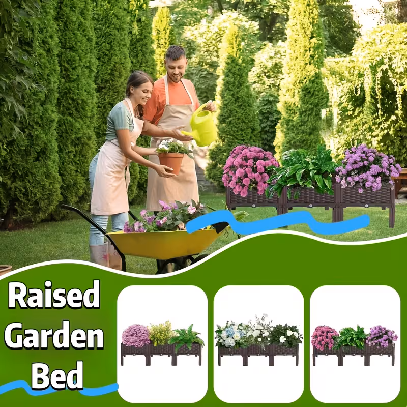 All-Weather Square Raised Planter Box with Drainage System, Outdoor Elevated Planter for Balcony, Railing, Garden, Lawn and Creative Christmas Decor