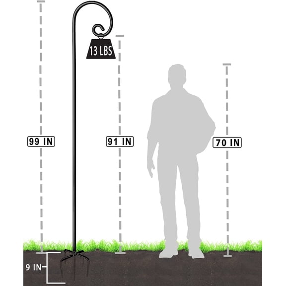 Outdoor Shepherd Hooks 108 inch Tall for Bird Feeder (2 Packs), Adjustable Metal Garden Poles for Hanging Plants Solar Light Lantern, Bright Black