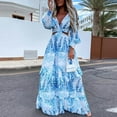 thumbnail image 2 of Vacation Dress for Women Fashion Cut Out Maxi Dress Sexy Long Sleeve V-Neck Print Holiday Party Gown Long Dress, 2 of 5