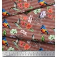 thumbnail image 3 of Soimoi Rayon Fabric Stripe,Birds & Anemone Floral Print Fabric by Yard 56 Inch Wide, 3 of 3