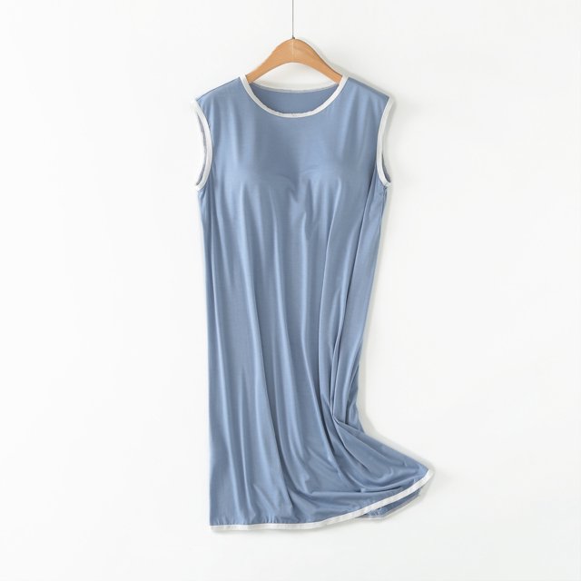 Camisón largo con tirantes para mujer, pijama de talla grande, vestido de casa para mujer, vestido de pijama corto con almohadilla para el pecho, estilo fino, camiseta sin mangas integrada, camisón de