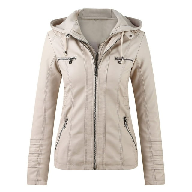 Womens Slim Leather Stand Collar Zip Motorcycle Suit Belt Coat Jacket Tops
