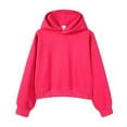 thumbnail image 2 of Cropped Pullover Hoodies for Women Fall Winter Long Sleeve Drop Shoulder Plain Hooded Sweatshirt Crop Tops, 2 of 3