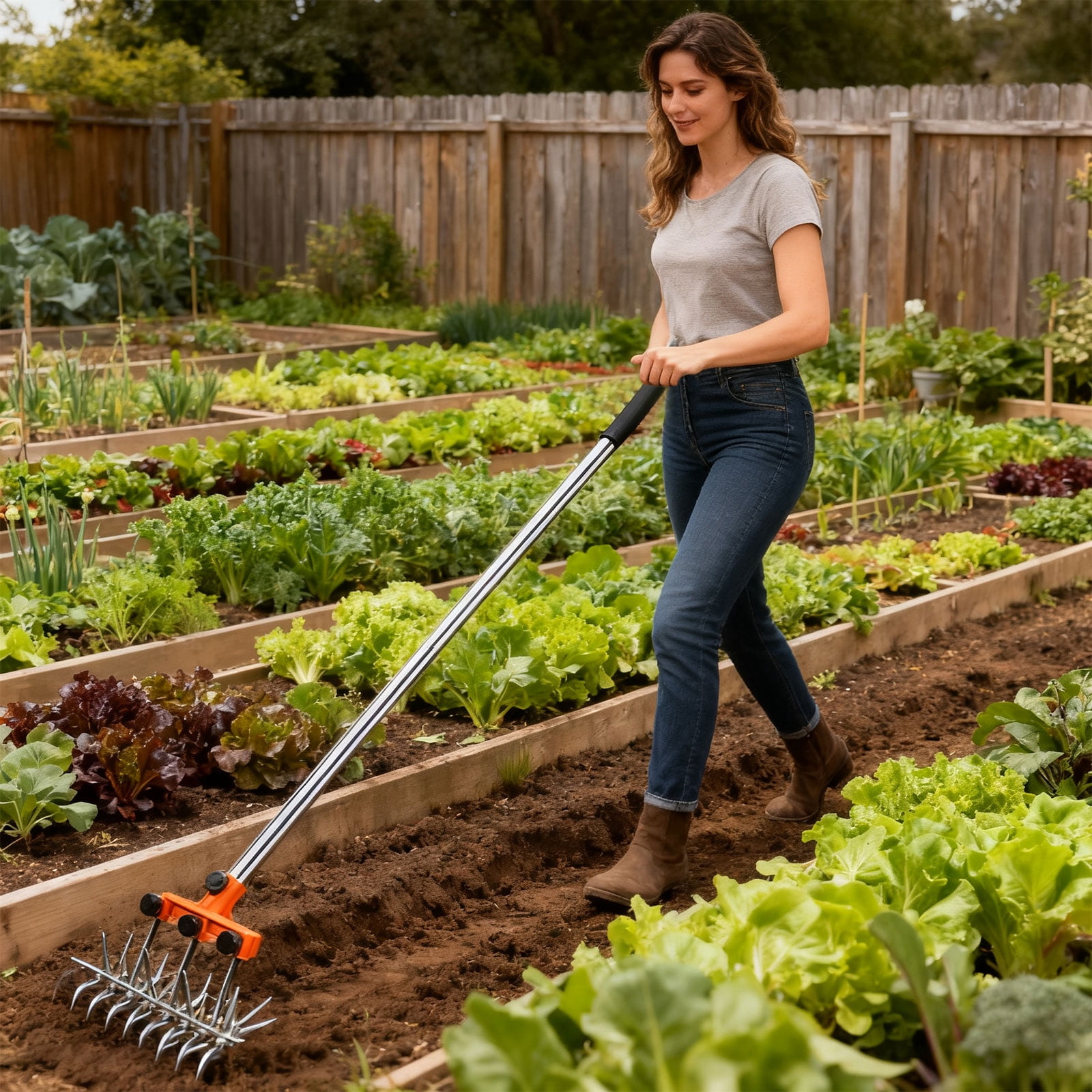 Wheel Rotary Edger Manual Lawns Tool Metal Hand Tiller For Hard Soil Breaking Ideal For Home Gardens Urbans Spaces
