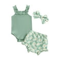 thumbnail image 1 of Gupgi Baby Girls Summer Shorts Sets 3 6 12 18 Months Infant Solid Color Sleeveless Ribbed Romper Daisy Print Shorts Headband Set, 1 of 8