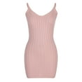 thumbnail image 4 of Womens Summer Sleeveless Mini Bodycon Dress V Neck Knit Ribbed Slim Fit Night Out Club Party Dress Clubwear, 4 of 7