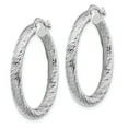 thumbnail image 6 of 10K White Gold Plated 3X20 Diamond-Cut Round Hoop Earrings, 6 of 7