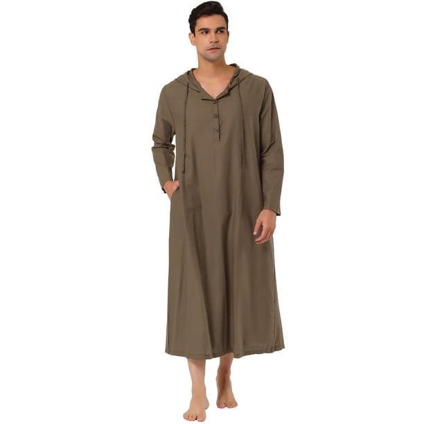 Camisón de hombre Camisón de dormir largo Camisón con capucha Pijama de camisón marrón S