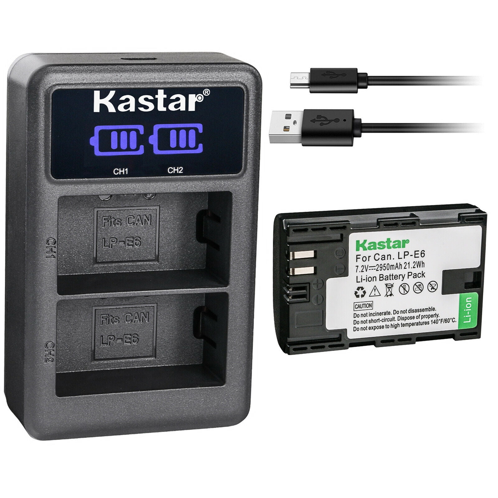 Batteria LP-E6 Per Canon - 2 Pezzi 2300mAh Con Caricabatterie Multifunzione