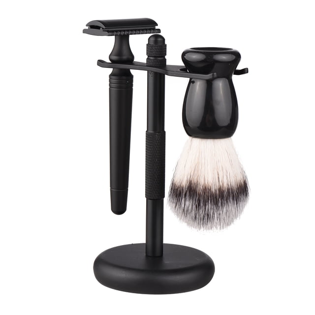 Graflsoa Kit de Rasage Noir pour Hommes avec Rasoir, Brosse et Support - Essentiels de Salle de Bain Élégants