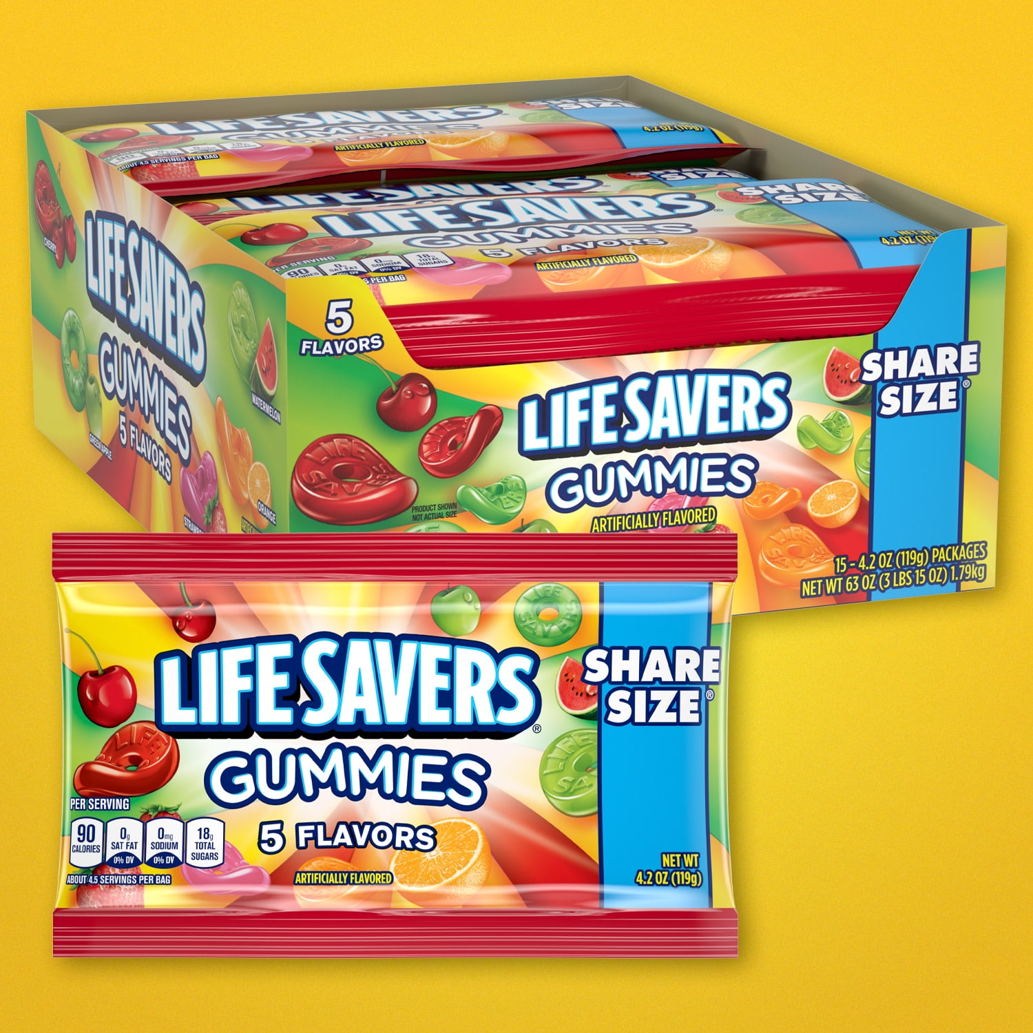 Life Savers Original 5 Flavors Gummy Candy, Share Size - 15 Ct Box