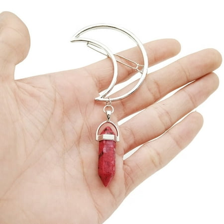 

Qingsaizhen Hair Clip Women Vintage Hexagonal Column Pendant Moon Shape Hair Clip Hairpin Hair Decor