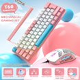 thumbnail image 6 of ZIYOULANG T60 Wired Mechanical Gaming Keyboard and Mouse Combo Mini Portable Rainbow Backlit 62 Keys 6400DPI RGB Beehive Mouse Coil Pilot C-Line for PS4/PC/WIN Gamers (Pink/Blue Switch), 6 of 12