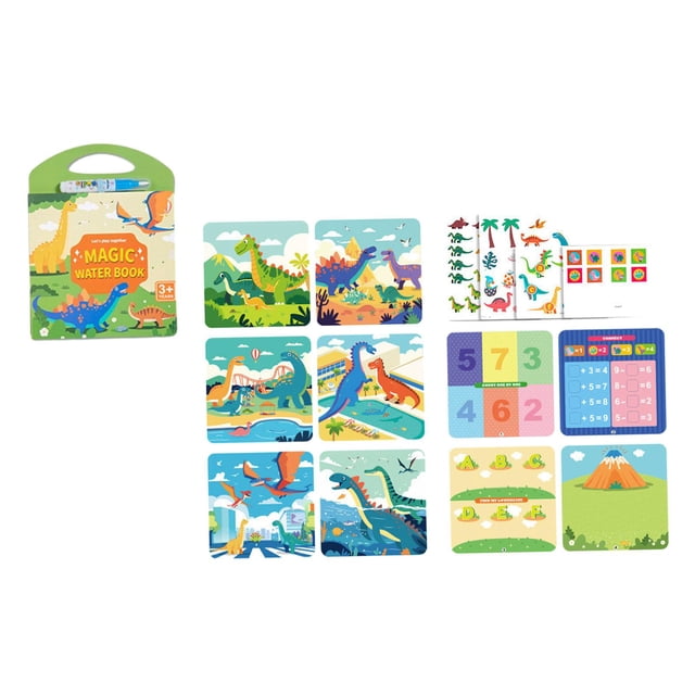 Libro de pintura de agua Libros de actividades de agua Juego de enseñanza Ayuda Motor Habilidad Motor Juguesa Reutilizable Juguete Educativo para dinosaurio