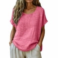 thumbnail image 2 of OSFVNOXV Boho Tops for Women Cotton Linen T-Shirts Casual Loose Fit Crewneck Solid Color Short Sleeve Gauze Shirts, 2 of 6