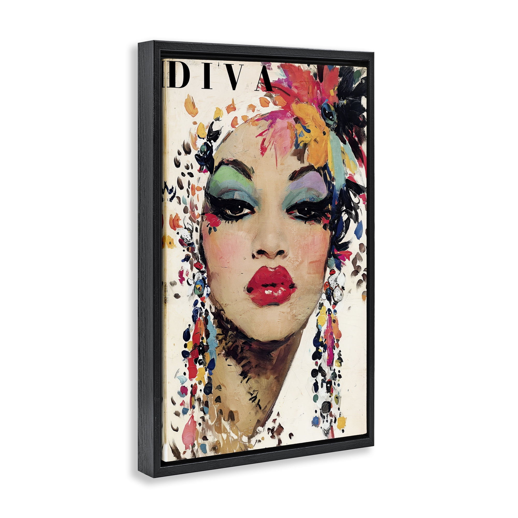 Stupell Industries Diva Fashion Portrait Black Framed Floater Canvas Wall Art, design by Annabelle Hall