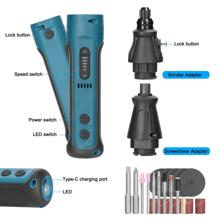 Carevas 2in1 Grinding Pen Driver Set Cordless Type-C Rechargeable Multi-Use Electric Mini Power Tool Multifunction 2pcs Driver Bits 7pcs Grinding Bits