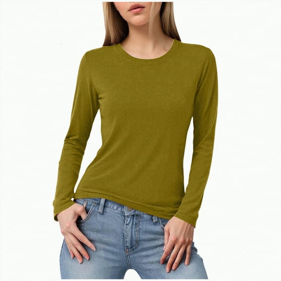 Towmus Womens Long Sleeve Shirts Fall Fashion Basic Going Out Crop Tops Slim Fitted Winter Clothes, Yellow, XL