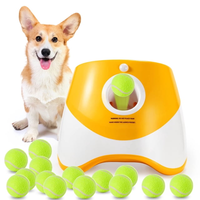 Lanzador automático de pelotas para perros MEKAPLE con 15 minipelotas de tenis