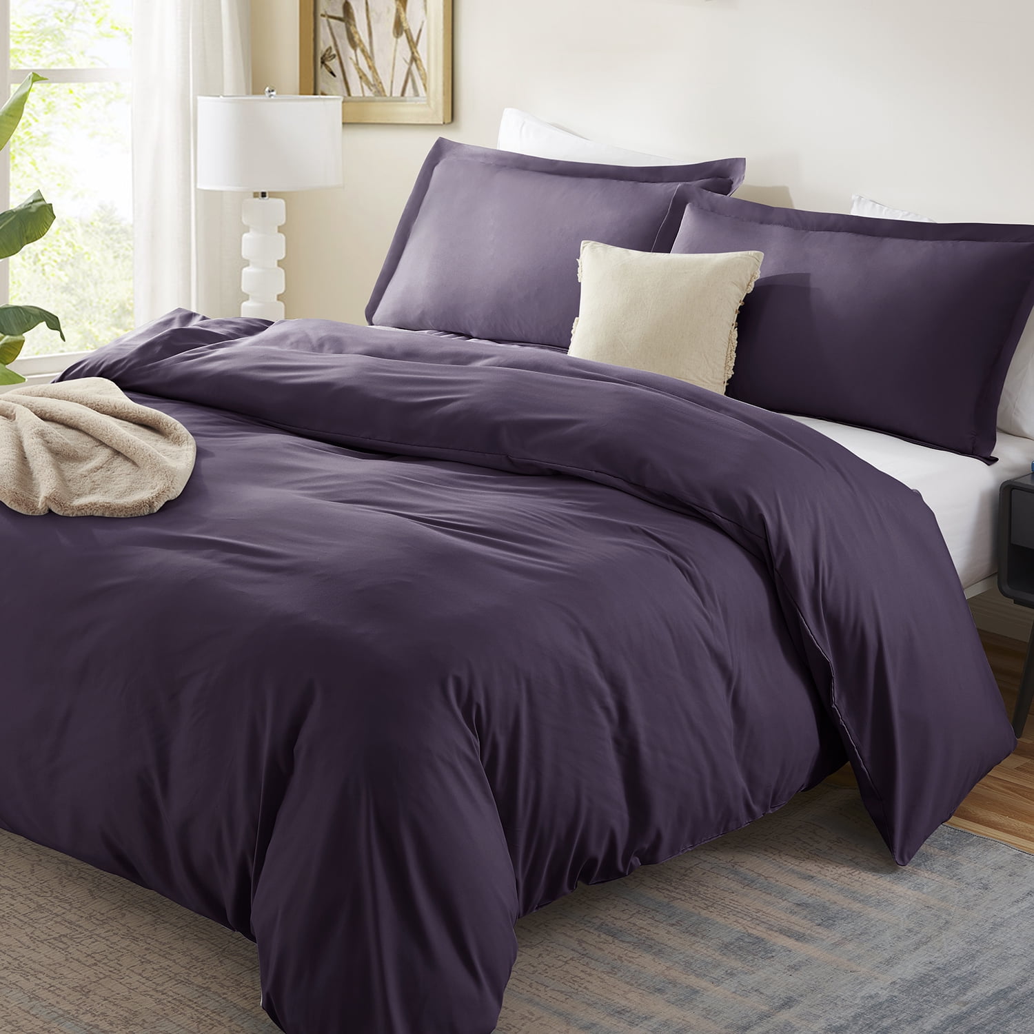 LammaLoe Twin Duvet Cover set, Luxury Microfiber 2 Piece Bedding Sets with Pillow Sham, Purple eggplant