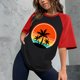 thumbnail image 2 of Tops con estampado de sol de playa de manga corta de ocio con cuello redondo de verano para mujer OAVQHLG3B Store  lin121212, 2 of 5