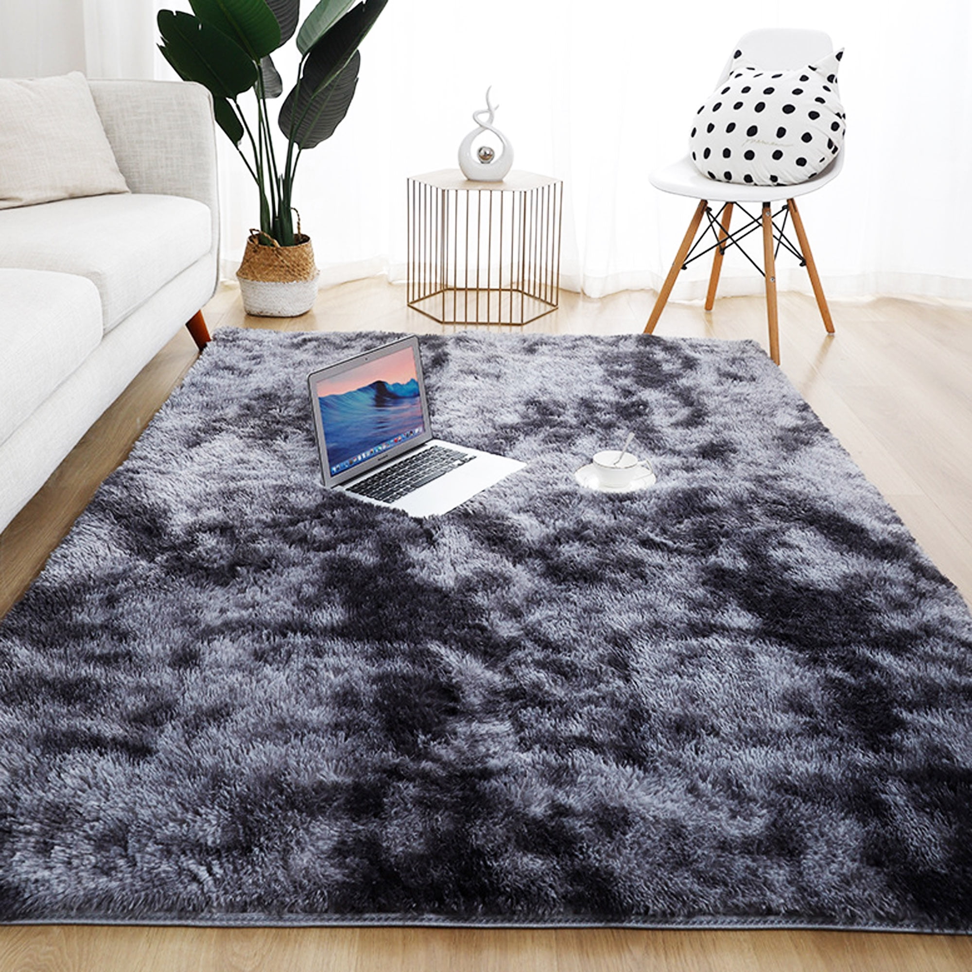 Faux Fur Fluffy Shag Rug Long Pile Non-Skid Washable Furry Round Carpet Mat 