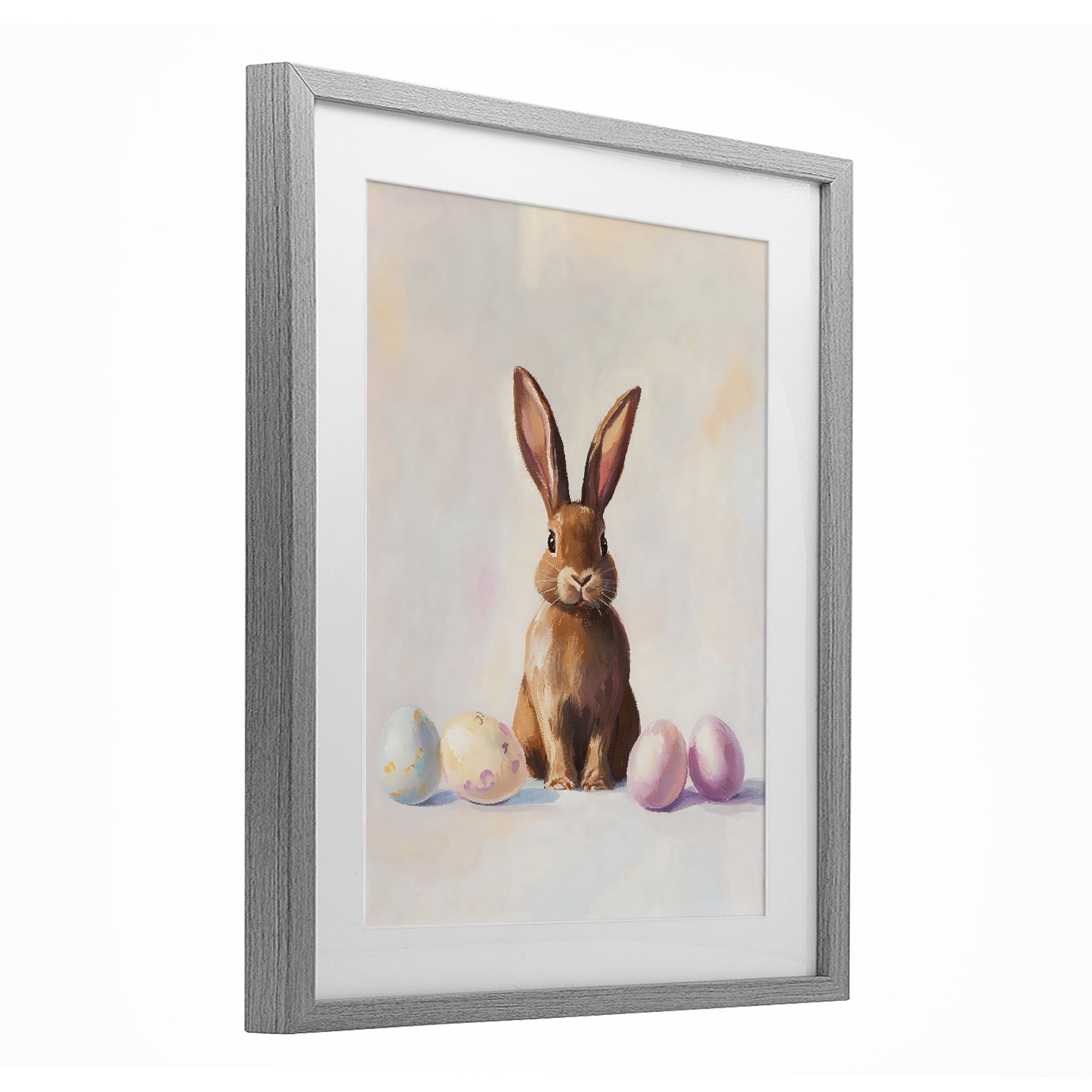Stupell Industries Easter Bunny with Pastel Eggs Gray Framed Print Under Glass, design by The Prints Vibe
