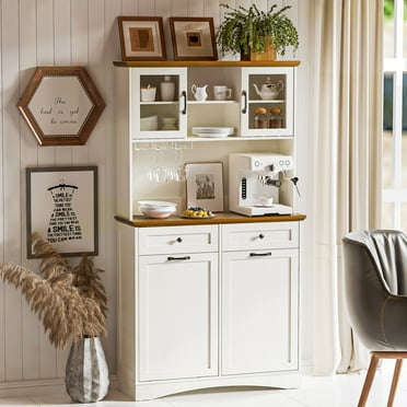 AHB 72" Kitchen Pantry Storage Cabinet w/ 13 Gallon Tilt Out Trash Cabinet, Wooden Cupboard w/ Adjustable Shelves for Kitchen & Hallway, White