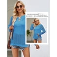 thumbnail image 3 of QAFOPEH Women Drawstring V Neck Crochet Cutout Long Sleeve Slit Hem Knitted Cover Up, 3 of 5