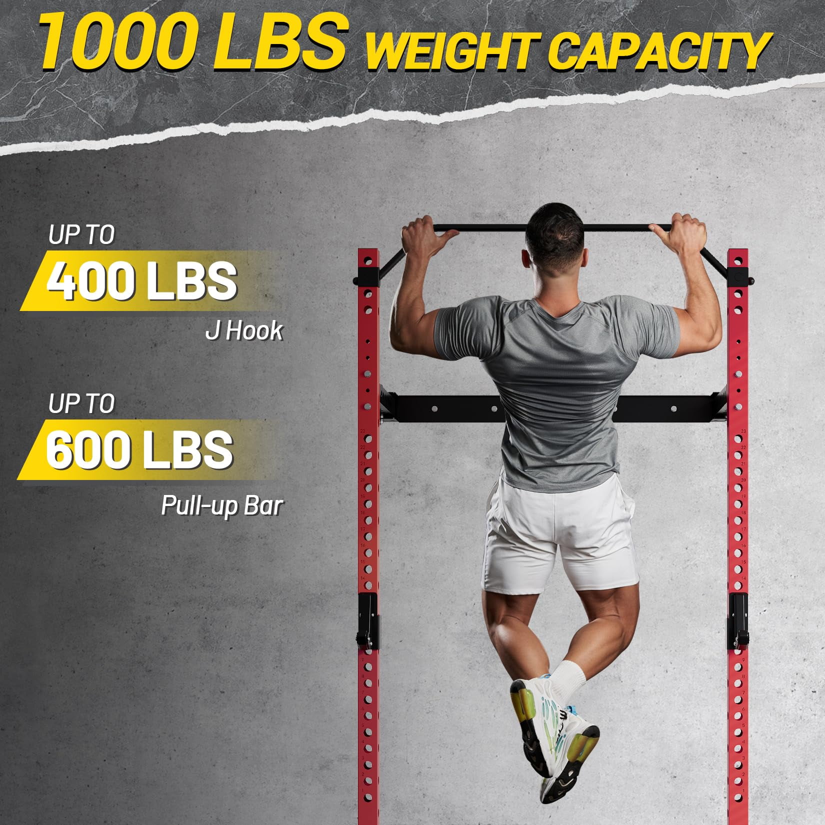 TROPOW Folding Wall Mounted Squat Rack – 1000 lbs Capacity Power Rack for Home Gym, Space-Saving Foldable Squat Rack with Pull-Up Bar & Landmine, Heavy-Duty 2.36" x 2.36" Steel Frame Power Cage