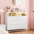 thumbnail image 1 of Comoda Cajonera para Recamara, Cómoda con Luces LED y Tomas de Corriente Integradas, Cómoda Moderna para Sala, Mueble Organizador Cajonera de Estructura Metal con 6 Cajones,120*40*93CM (Blanco), 1 of 3