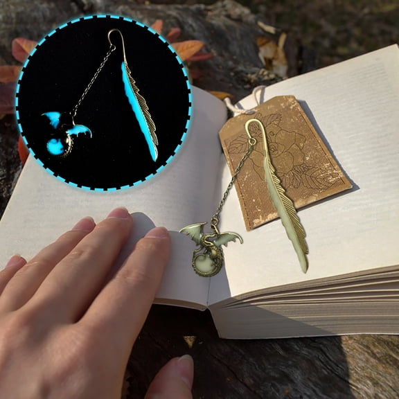 Koadzawe 1Pcs Metal Feather Bookmarks, Men Women Luminous Glow In The Dark Book Lovers Retro Antique Dragon Bookmark,Dragon Bookmark,Bookmarks For Book Lovers,Dragon Gifts,Book Dragon
