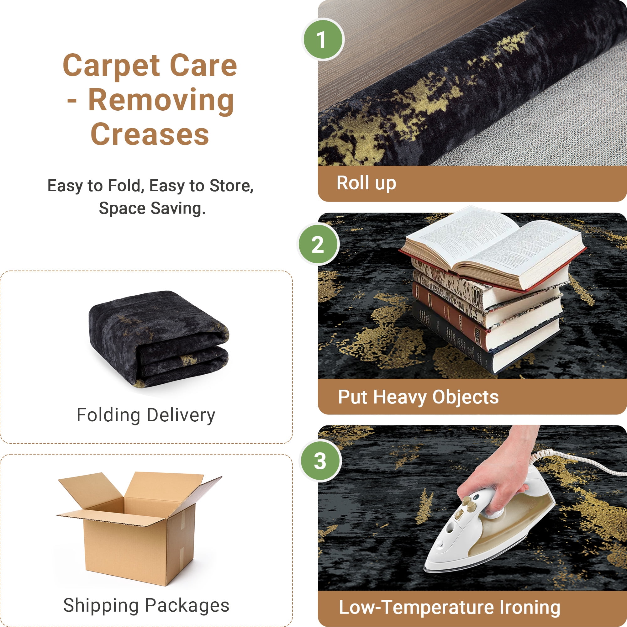 NewBuros Area Rugs 5'x7', Modern Abstract Non-Slip Washable Rugs for Living Room, Soft Low Pile Stain Resistant Indoor Carpet for Bedroom Dining Room Playroom, Dark Black Gold
