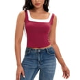 thumbnail image 1 of ATHLECHIC Camiseta sin mangas de cuello cuadrado de verano, top corto a rayas de color M Burdeos, 1 of 5