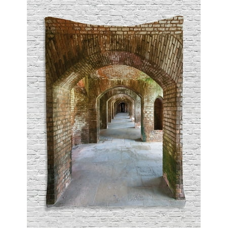 Breeze Tapestry - Vintage Tapestry, Brick Arches Dry Tortugas Old Fort Historic Heritage Tourist Attraction Vintage Design, Wall Hanging for Bedroom Living Room Dorm Decor, Bronze, by Ambesonne