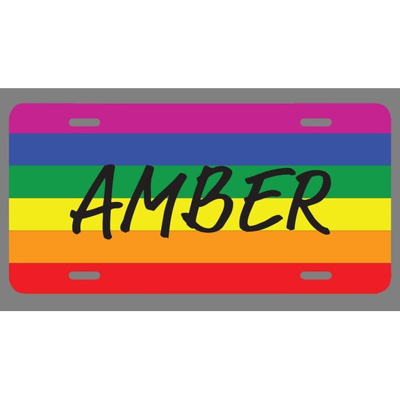Amber Name Pride Flag Style License Plate Tag Vanity Novelty Metal | UV Printed Metal | 6-Inches By 12-Inches | Car Truck RV Trailer Wall Shop Man Cave | NP1894