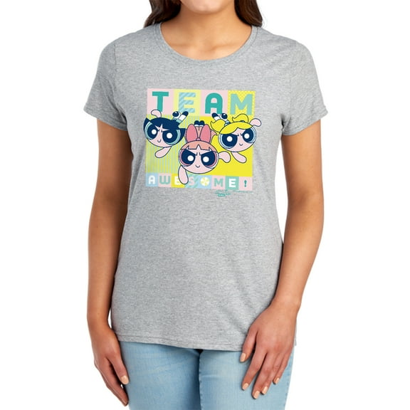 Powerpuff Girls Awesome Block Women's T Shirt, Athletic Heather, Medium