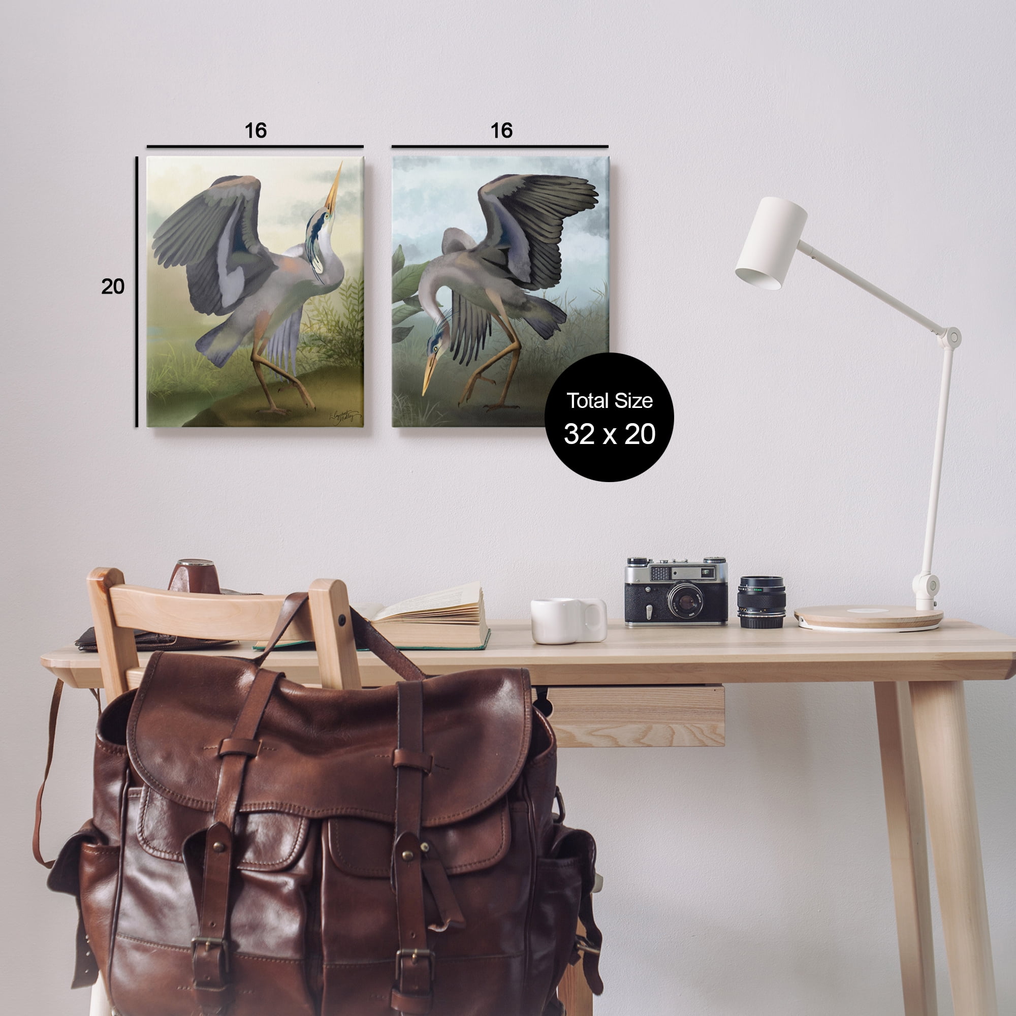 Stupell Industries Crane Dance Landscapes Animals & Insects Painting Gallery Wrapped Canvas Art Print Wall Art, 16 x 20, Set of 2