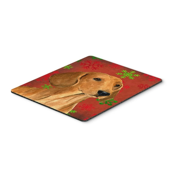 "Dachshund Red and Green Snowflakes Holiday Christmas Mouse Pad Hot Pad or Trivet"