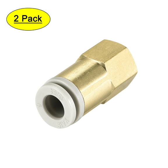 Push to Connect Tubing Fittings 6mm Tubing OD x 1/8 PT Female Straight Pneumatic Connector Golden Tone 2Pcs