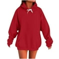 thumbnail image 2 of Fznquz Plain Ladies Tops Red Drawstring Fashion Hoodie Solid Casual Fall Clothing, 2 of 5