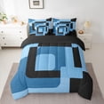thumbnail image 2 of Homewish Blue Black Square 7pcs Bedding Comforter Set,Geometric Desgin Queen Bedding Sets,Modern Art Queen Sheet Sets For Adults,Luxury Bedroom Decor Reversible, 2 of 8