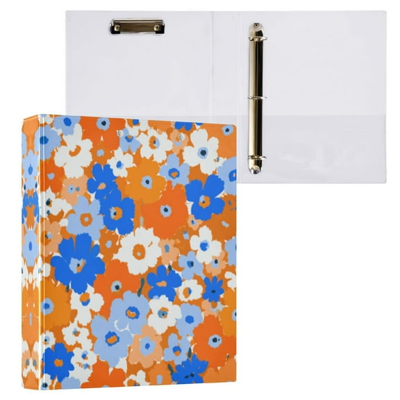 Orange and Blue Small Flowers 3 Ring Hardcover Binders 1.5in Round Rings for Letter-Size Folder Paper Organizer Pockets for Office Student Recipe