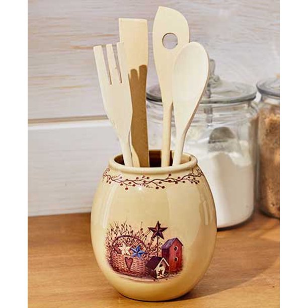 The Lakeside Collection Primitive Country Utensil Holder with Tools
