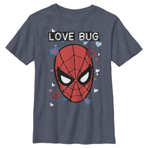 Boy's Marvel Spider-Man Candy Heart Love Bug  Graphic Tee Navy Blue Heather Medium