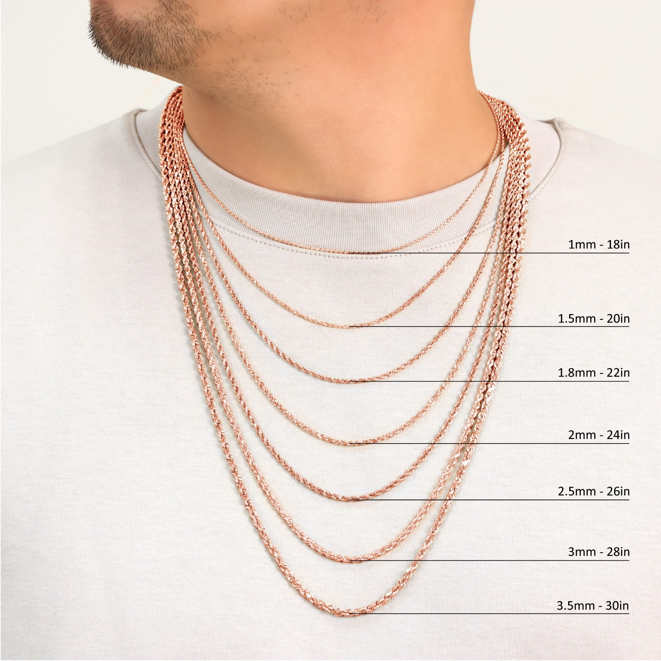 Nuragold 10K Real Rose Gold Rope Diamond Cut Chain Necklace 16"-30" (1.5mm-6mm) Italian Jewelry for Men & Women