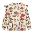 thumbnail image 4 of Uorisanigo Toddler Ruffle Sleeve Fall Sweatshirt Cute Kids Mushroom Print Pullover Hoodie 1-8 Years Sweatshirts Blouse Athletic Pullover Hoodies for Girls, 4 of 7