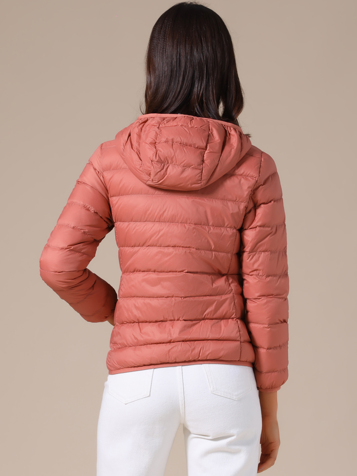 DARING DIVA Women's Hooded Packable Puffer Jacket L Grey Pink
